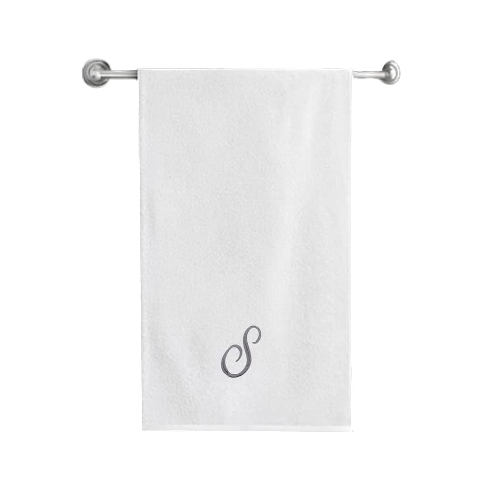 BYFT Embroidered For You (White) Luxury Monogrammed Bath Towel (70 x 140 Cm -Set of 1) 100% Cotton, Highly Absorbent and Quick dry, Classic Hotel and Spa Quality Bath Linen -600 Gsm (Silver Letter S)