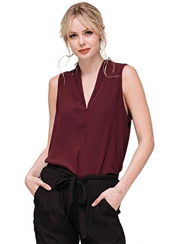 Pleione Sleeveless V Neck Casual Formal Tank Blouse