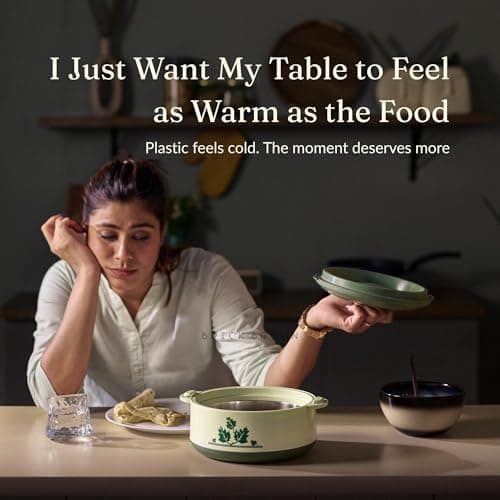 Brick Brown Premium Handcrafted Solid Wood Floral Print Roti Casserole for Kitchen | Round Hot Pot, Roti Dabba with Lid | Casserole for Dining, 8.8x8.8x4.3Inch (Medium, Blue)