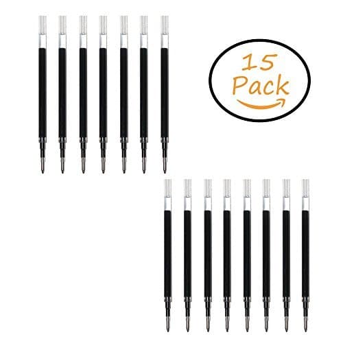 15 Pcs Black Gel Pen Refills Medium Piont for Retractable Gel Rollerball Pens Smooth Writing Long Lasting 0.7MM