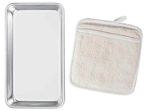 9 1/2" x 6 1/2" Wire in Rim Aluminum Bun Pan (18 Gauge) / Sheet Pan-Plus (1)Terry Cloth Pot Holder with Pocket (1 Pack)
