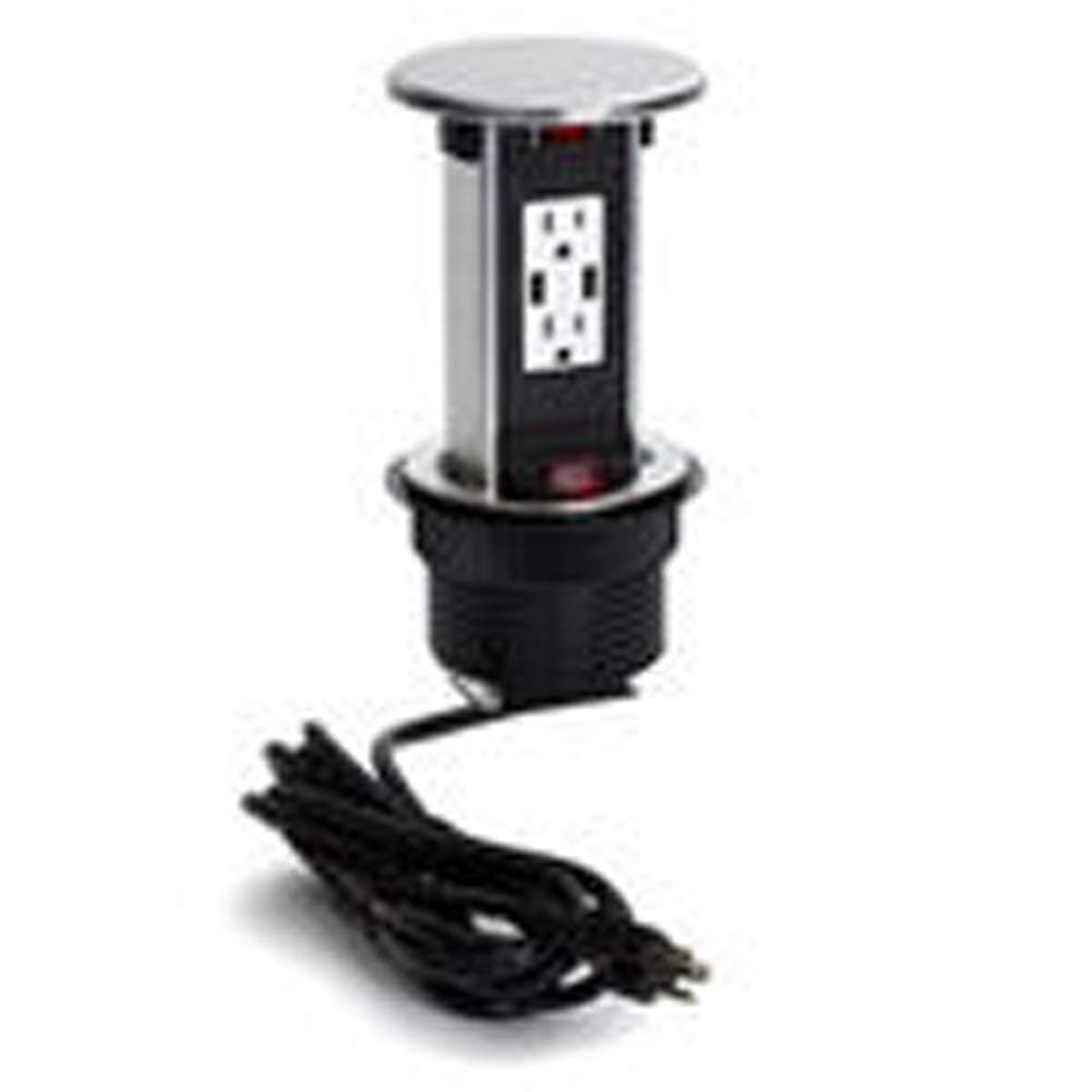 Lew Electric PUR15-S Round Countertop Pop Up 15 Amp Receptacles with USB Ports - Stainless Steel