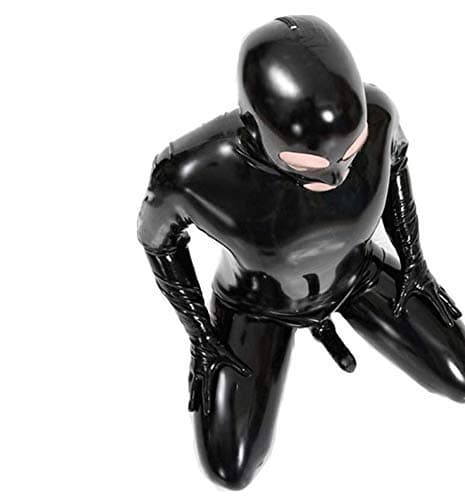 XYZY Sexy Men And Women Wet Look DS Stage Catsuit Clothing Prisoner Patent Leather Jumpsuits Cosplay Zentai Catsuit Gloves Mask Bodysuit,Made of 100% natural rubber