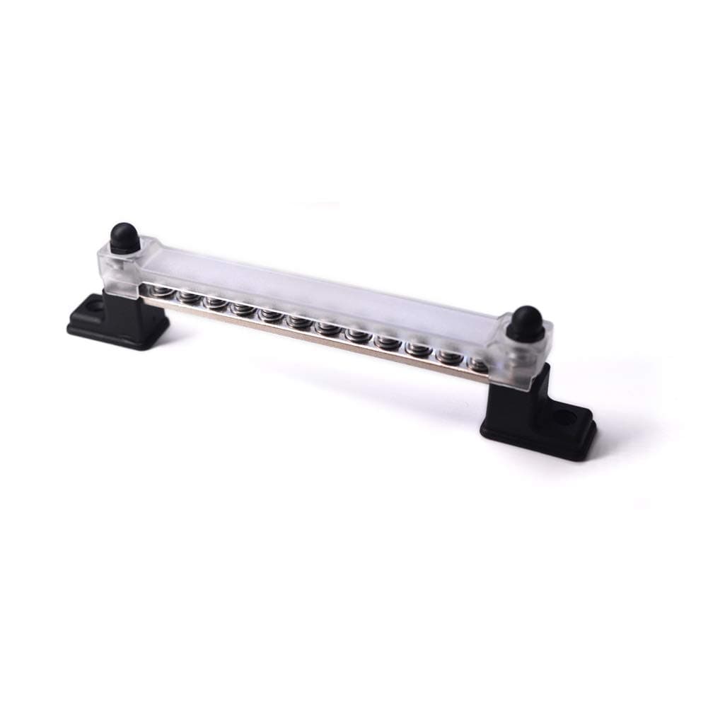 12 Terminal Bus Bar - 150A Bus Bar Block & Cover for Ground Distribution for Car Boat Marine Power Distribution Terminal Block w/ 12 Screws + 2 Studs