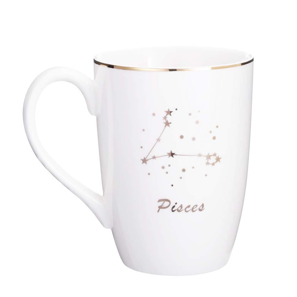 Danxia Ceramic Constellation Mug Coffee Cup, Gold Plating, Porcelain, White (Pisces 14 OZ)