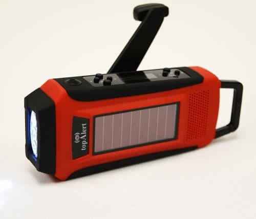 topAlert HY-016 LCD Emergency Survival Solar Hand Crank Self Powered AM/FM/WB(NOAA) Digital Radio, Flashlight, Smartphone Charger with Adaptors & Cables