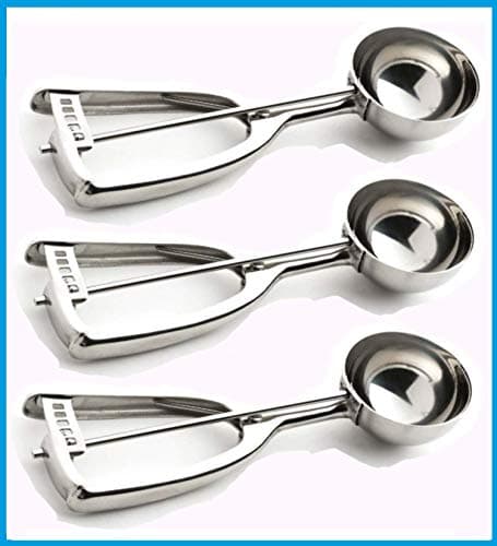 SuperEze Small Cookie Dough Scoop & Melon Baller. Best Commercial Food Grade Multi Purpose Non Stick Stainless Steel Metal Scoops - Dishwasher Safe - 3 Pack Set of Size 40 (3X Size 40mm)