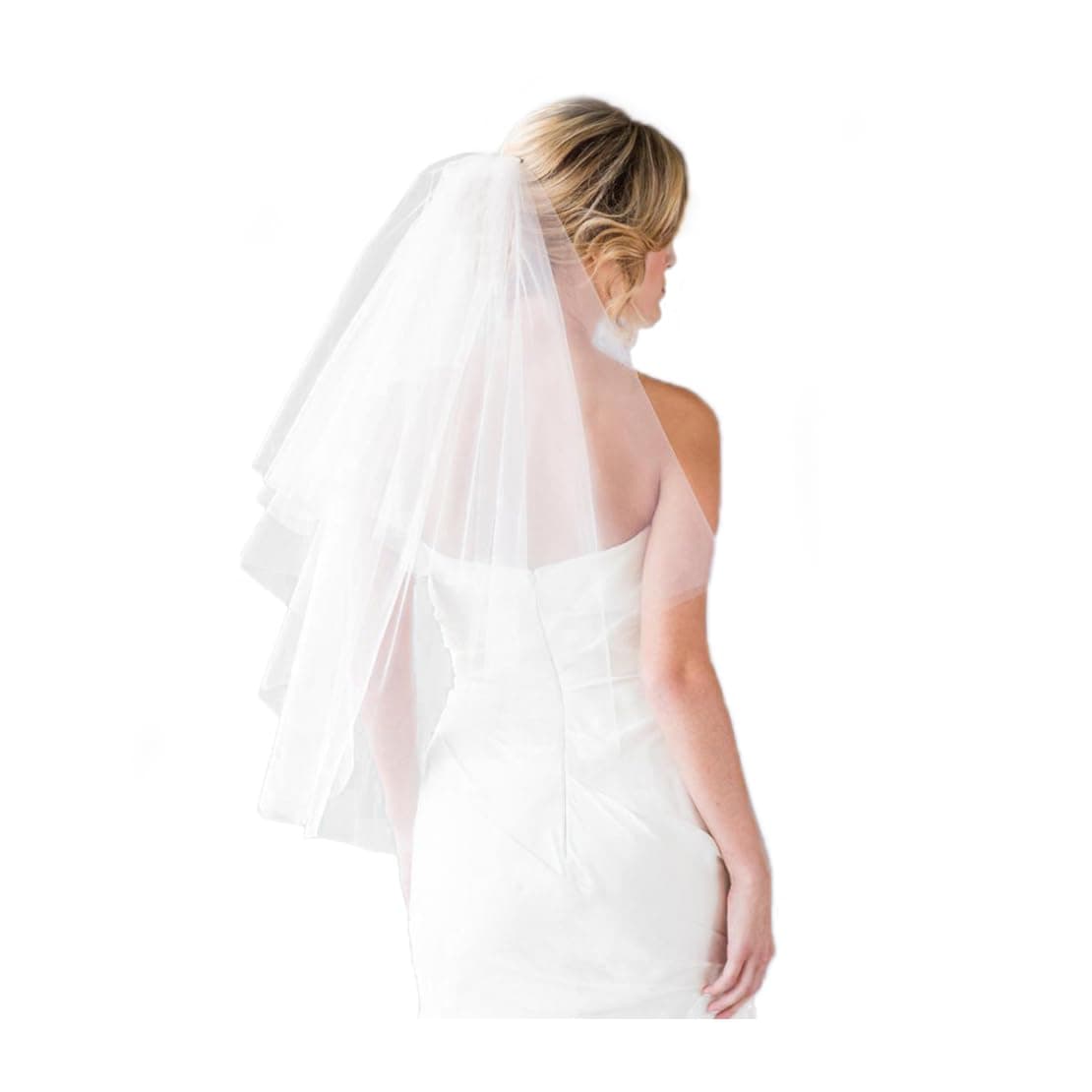 Wedding Bridal Veil with Comb 2 Tier Tulle Short Wedding Veil Fingertip Length （ 2T Fingertip Light Ivory）
