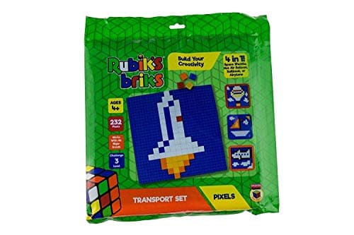 Strictly Briks Rubiks Briks 2x2 Transport Pixel Set | STEM Toys from Inventor of Rubik's Cube | 4-in-1 Mosaic Art | Space Shuttle, Balloon, Boat, Plane | 32x32 Baseplate & 232 Brick Tiles