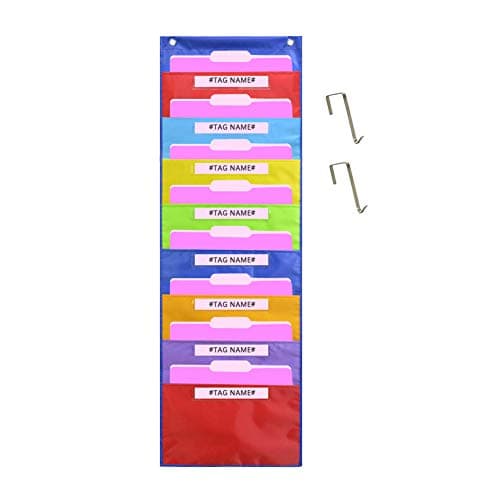 Godery Wall Hanging Pocket Chart, Fabric File Folder Holder, Colorful Cascading File Organizer for Classroom, Home Filing, Office Supplies, Papers, Books, Toys, Wall or Over Door Mount (8 Pocket)