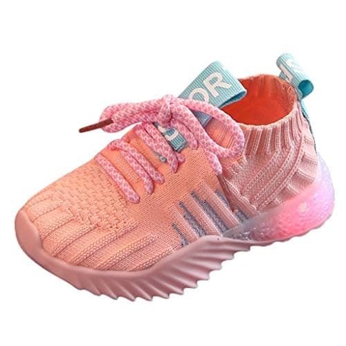 Kids LED Light Up Flashing Sneakers Girls Boys Soft Knit Breathable Slip on Walking Shoes (Toddler/Little Kid)