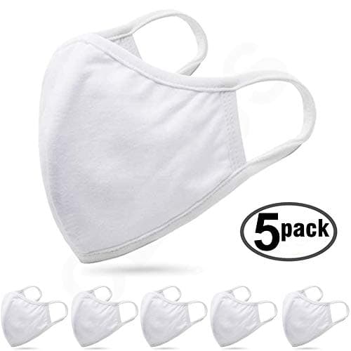2-layer 100% Cotton Mouth Face Protector - White - Pack of 5 - Anti Dust Bandana Balaclavas for Outdoor Activities