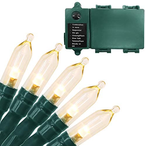 Christmas Timers - Battery Operated LED Lights Outdoor Timer, Waterproof, Warm White, 100 LEDs, 8 Modes, Clear Mini Lights Set for Wedding Party, Home Garden Wreath