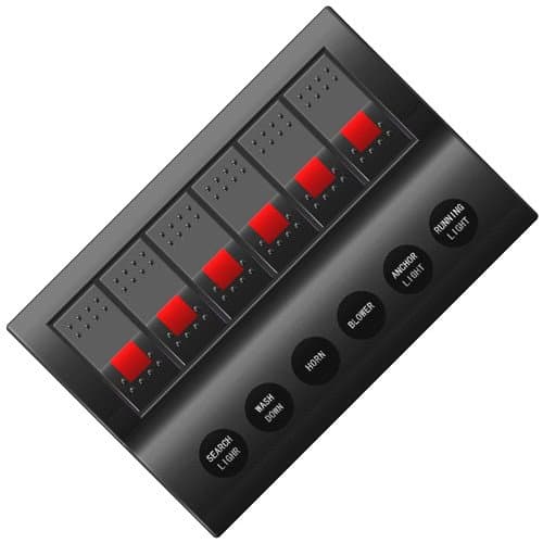 YOBETT 12v 24v Marine Boat Bus carava Bridge Splashproof 6 Way Gang Led Rocker Switch Panel with Auto Fuse