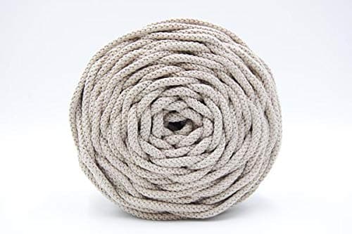 GANXXET Beige Macrame Braided Cord 6mm x 55Yards | Recycled Macrame Cotton Rope | Strong Twisted Cotton Rope for DIY Crafts, Wall Hangings, Plant Hangers, Decorative Projects, Weaving, Crochet