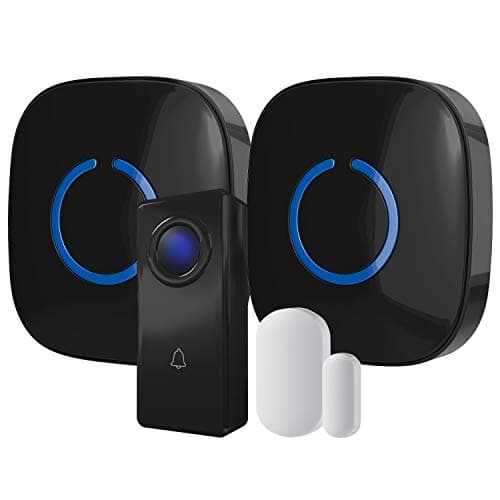 Wireless Doorbell with Hands Free Door Chime, Waterproof Door Bells & Chimes Wireless Kit, 1000-ft Range, 52 Door Bell Chimes, Wireless Doorbells with Door Sensor, SQ1-MBL, Black
