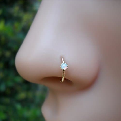 Nose Ring Hoop - Cartilage Tragus Earring -Sterling Silver or 14K Gold Filled 20G to 16G 2mm Stone