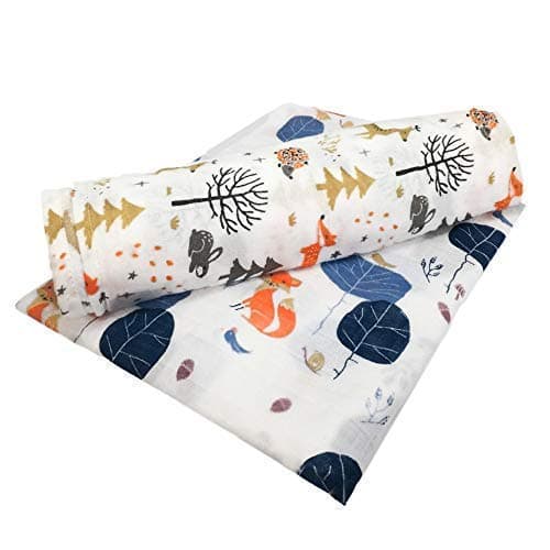 Little English Bamboo/Cotton Large Muslin Blankets for babies Ultrasoft & comfortable, for swaddling & can used as Nursing Cover, Security Blanket, land More - Foxes - Pack of 2-120cm