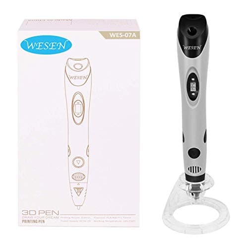 WESEN 3D Printer Pen with PLA Filament Refills, 3D Drawing Pen 07A Bonus 3 Colors 30 Feet Filament & Stencil for Kids Adults Creative DIY Arts and Crafts Grey, Non-Clogging