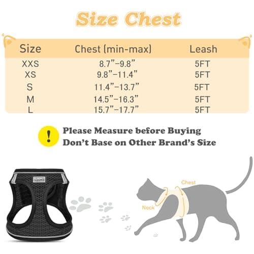 Cat Harness and Leash for Walking, Escape Proof, Adjustable Kitten Vest Harness, Reflective, Soft Mesh, Comfort Fit, Easy to Control (Black, S)