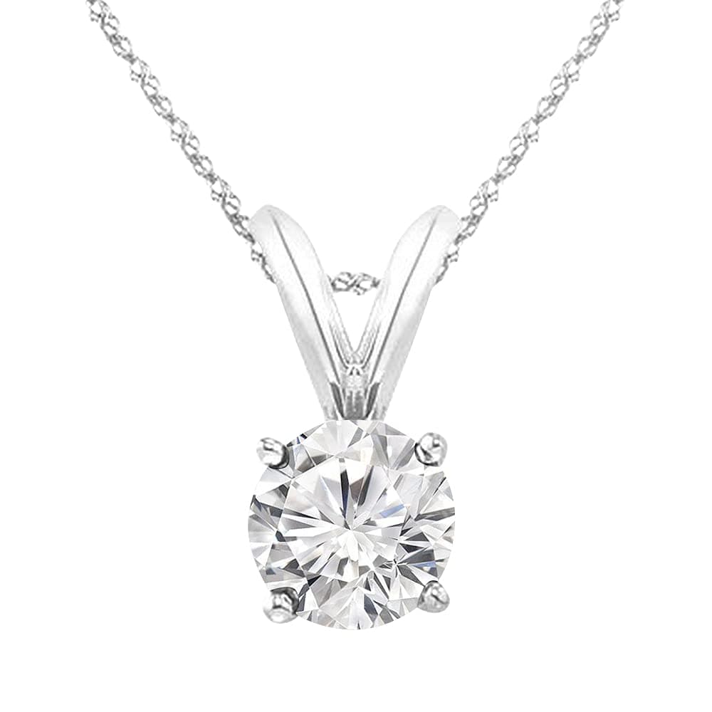 - 0.5-10 Carat Lab Grown Diamond Solitaire Pendant Necklace, Round Cut Solitaire, 4-Prong Setting, Jewelry for Women (E-F, VS)
