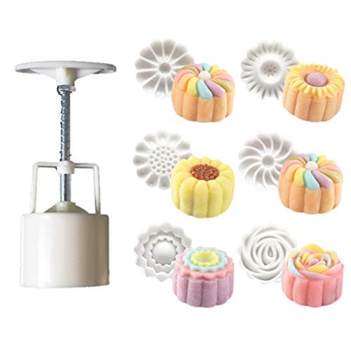 Graysky Cookie Stamp, 50g Round Moon Cake Mooncake Mold Mould Baking Pastry Tools with 6 Stamps