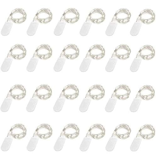 NiniTe LIGHTS24 Pack Fairy Battery Operated 6.6ft 20 Led Mini String Silver Wire Starry for DIY Wedding Party Festival Halloween Christmas (Cool White)