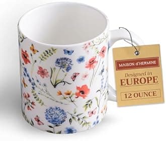 Maison d' Hermine Coffee Mug with Handles Fine Bone China Mugs Pack of One Tea Cups for Hot Beverages Cappuccino Latte Home Restaurant Office Perfect for Gift (Just Floral - Blues 'N Redz, 12 Ounce)