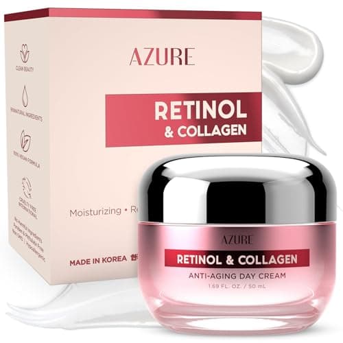 AZURE Retinol & Collagen Anti Aging Day Cream - Moisturizing, Restoring & Smoothing | Reduces Fine Lines & Wrinkles | Evens Skin Tones & Dark Spots | Made in Korea - 50mL