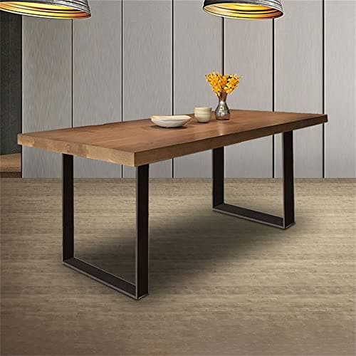 LAKIQ Modern Style Fixed Solid Wood Dining Room Table Rectangle Kitchen Dining Table with 2 Black Metal Legs(Table Only, 47.2" L x 23.6" W x 29.5" H)