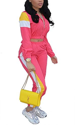 Women Casual Tracksuit 2 Piece Zip Top Jacket and Elastic Waistband Pant Women Windbreaker Tracksuit Sets