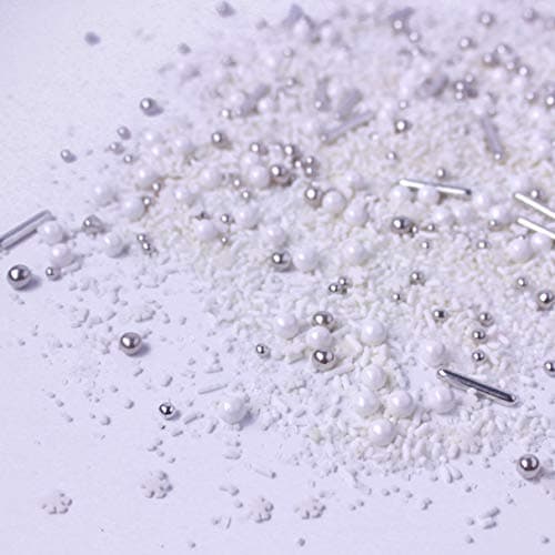 Winter Wonderland Sprinkles Mix| Christmas Valentine’s day Wedding Cake Cupcake Cookie Sprinkles| Ice Cream Candy Decorating Sprinkles Toppers| White Edible Silver Dragees Colorful Sprinkles, 8OZ