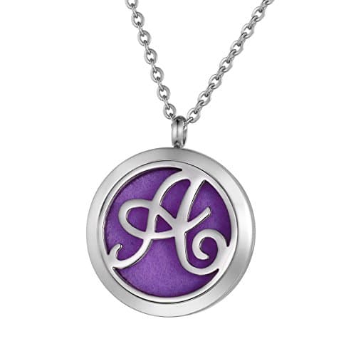 Stainless Steel Aromatherapy Essential Oil Diffuser Necklace with "A" Letter,Silver Tone