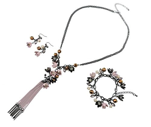 Bocar Long 2 Layer Chain Unique Flower Pendant Tassels Necklace Earrings Women Jewelry Set