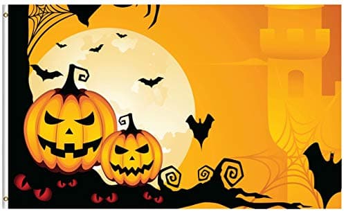 ShineSnow Halloween Pumpkin Ghost 3x5 Feet Flag, Polyester Funny Creepy Autumn Moon Yellow Bat Double Stitched with Brass Grommets 3 X 5 Ft Flag for Outdoor Indoor Decor