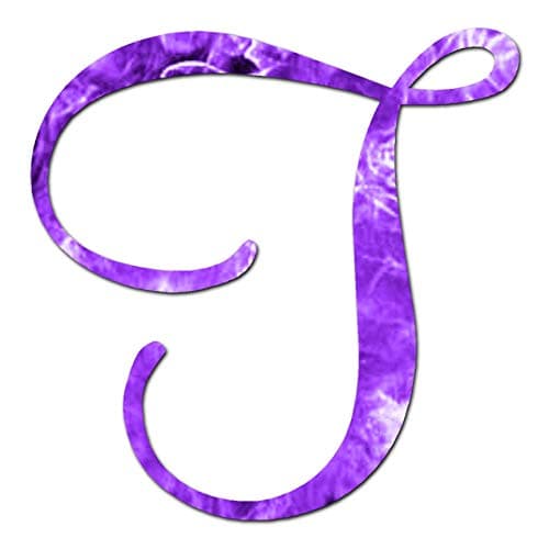 Mural Cursive Font T Initial - Vinyl Decal Sticker - 3.75" x 3.75" - Purple Flames