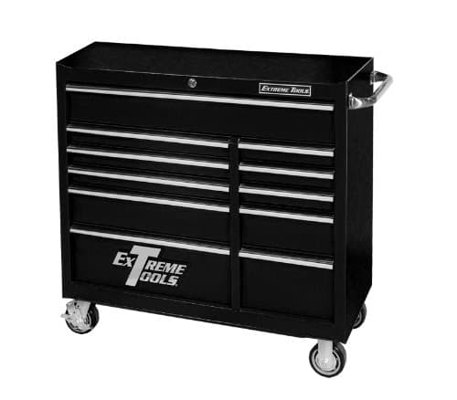 Extreme Tools PWS4111RCTXBK 11-Drawer Roller Cabinet with Self-Latching Drawers and Ball Bearing Slides, 41-Inch, Black Textured Finish