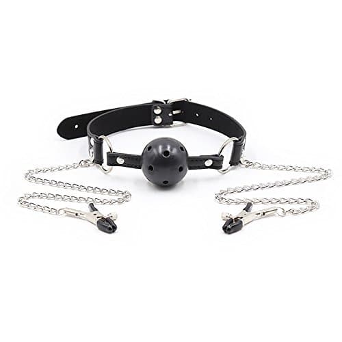 Adjustable Leather Collar Open Mouth with Red Heart-Shaped Ball (03)