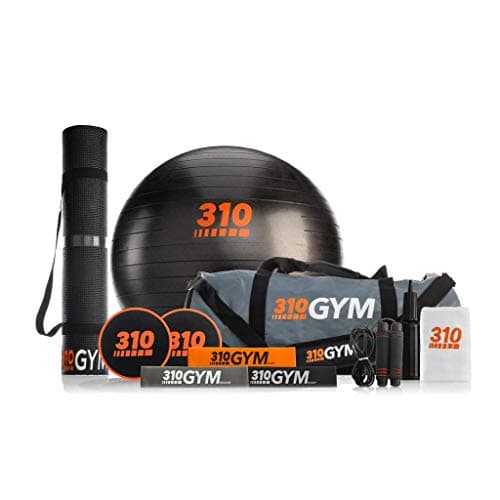 310 Gym Set | Gym in A Bag Comes with Circular and Standard Resistance Bands | Core Sliders | Core Exercise Ball with Pump | Jump Rope | Workout Towel