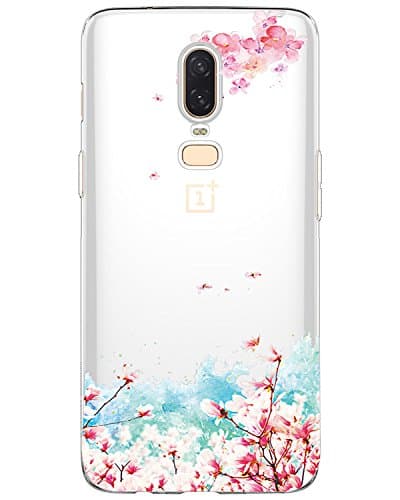 AIsoar OnePlus 6 Clear Case Clear OnePlus 6 Covers Silicone Ultra Slim Shock-Absorption Non Slip Cute Panda Animal Design TPU Bumper Thin Protective Anti-Scratch Case for OnePlus 6 (Flower)