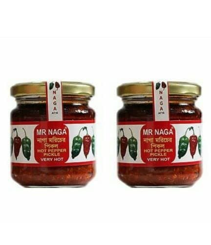 – Naga Hot Chilli Pepper Pickle Sauce 190 Grams x 2 Jars, Ghost Pepper Pickle Sauce, Mr Naga Hot Pepper Pickle, Hot Recipe, Securely Packed, Manufactured in The UK