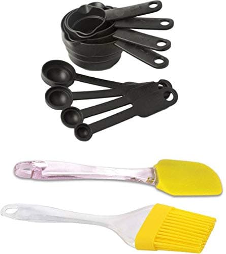 WAY BEYOND Plastic 2 in 1 Bakeware Decoration Combo Set Measuring Cups and Spoons, Silicon Brush and Spatula Kitchen Tool Set