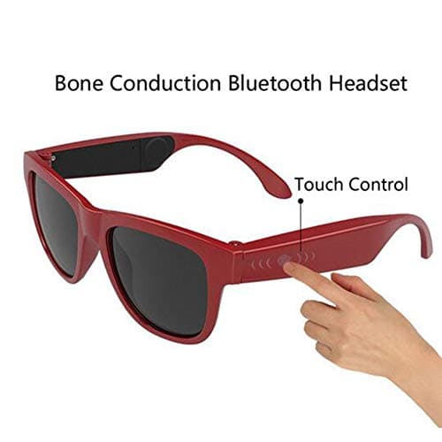 Glasses Polarized Sunglasses Bluetooth Bone Conduction Headset Smart Health Sports Wireless Headphones&Microphone,Red