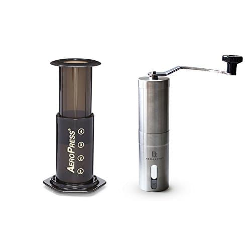 Aerobie AeroPress Coffee Maker Bundle with Brillante Manual Burr Coffee Grinder - Espresso Making Kit/Set