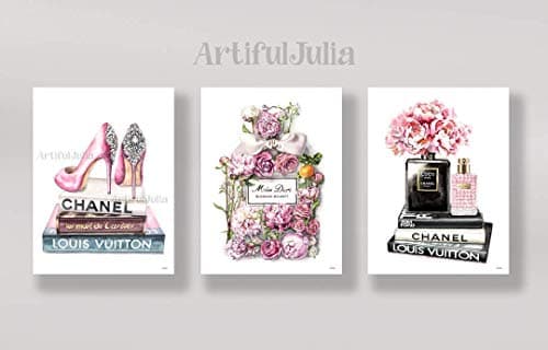 Pink Fashion Wall Art Print of watercolor painting, a set of 3 prints (NO FRAME, NO CANVAS), 5"x 7", 8"x 10", 9"x 12", 11"x 14" and 12"x 16"