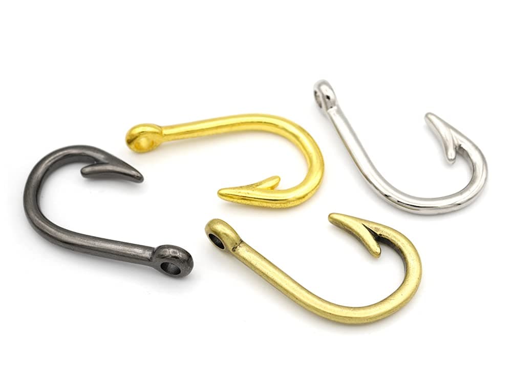 CRAFTMEMORE Fish Hook Charm Pendants for Necklace Bracelet Key Chain Jewelry Making 10 PCS