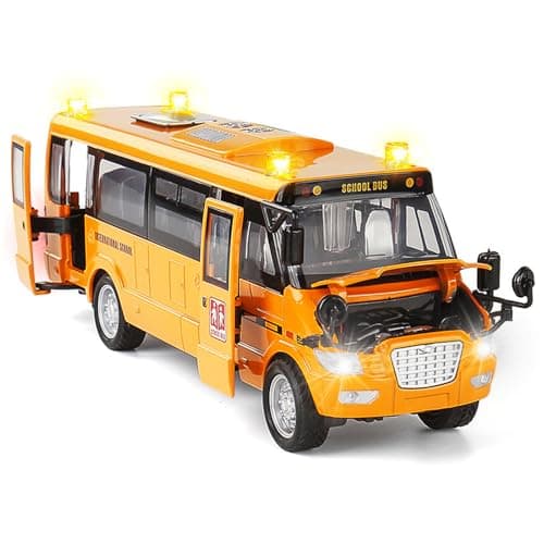 CORPER TOYS School Bus Toy Die Cast Vehicles Yellow Large Alloy Pull Back 9 Play Bus with Sounds and Lights for Kids