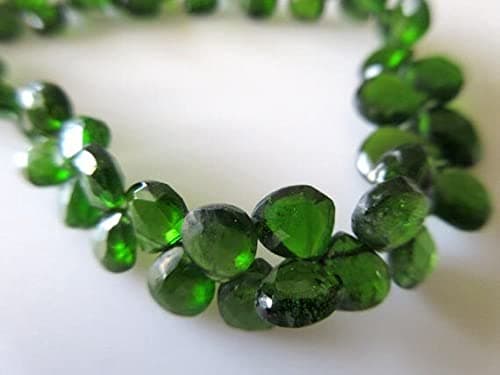 LKBEADS Green Chrome Tourmaline Faceted Heart Briolette Beads, Chrome Dravite Green Tourmaline Beads, 4mm to 8mm, 8 Inch Strand