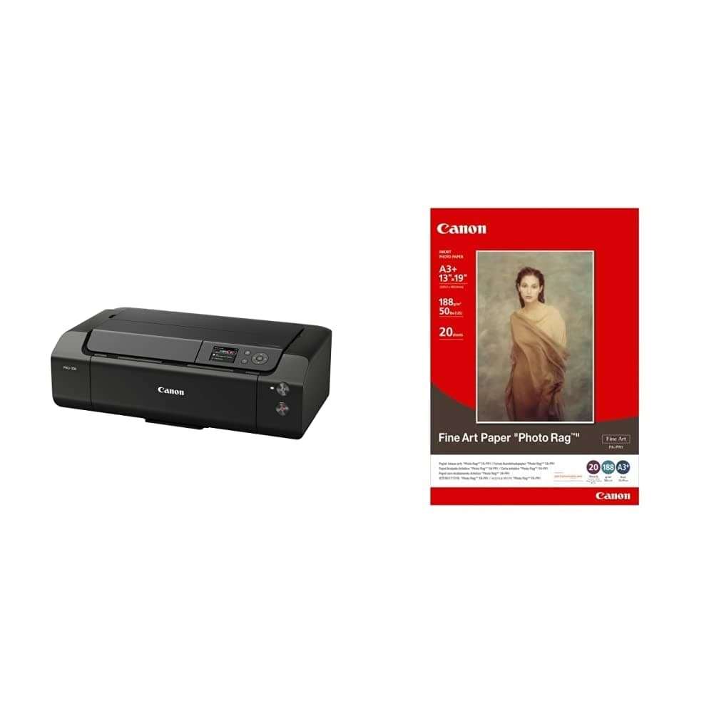 Canon imagePROGRAF PRO-300, Black, 639 x 379 x 200 & 2768B016 PT-101 Photopaper A4 (Pack of 20), Black