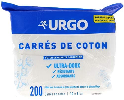 Urgo - Cotton Squares – Ultra-Soft Absorbent – Oeko-Tex Certified Unbleached Cotton – 180 Units